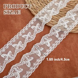 Shimmeroo 5 Yards White Lace Trim, 1.7In Wide Vintage Lace Fabric Ribbon