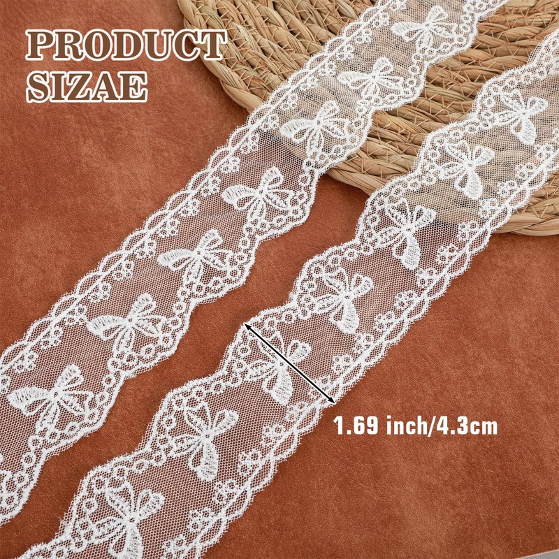 Shimmeroo 5 Yards White Lace Trim, 1.7In Wide Vintage Lace