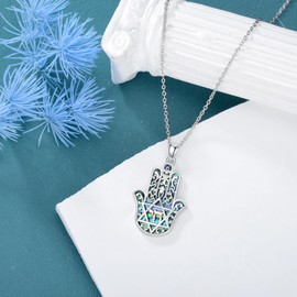 VONALA Hamsa Hand Necklace 925 Sterling Silver Star of David Hebrew Chai Abalone Shell Pendant Necklaces Jewish Jewellery Gifts for Women
