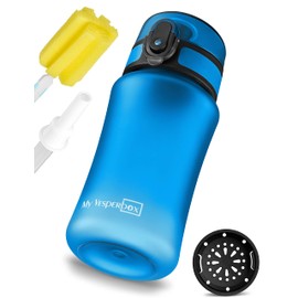 My Vesperbox Minny Children's Leak-Proof Water Bottle, 350 ml, 500 ml, 750 ml, with Straw or Strainer, Lightweight Tritan Water Bottle, BPA-Free, for Nursery, School (Blue 350 ml)