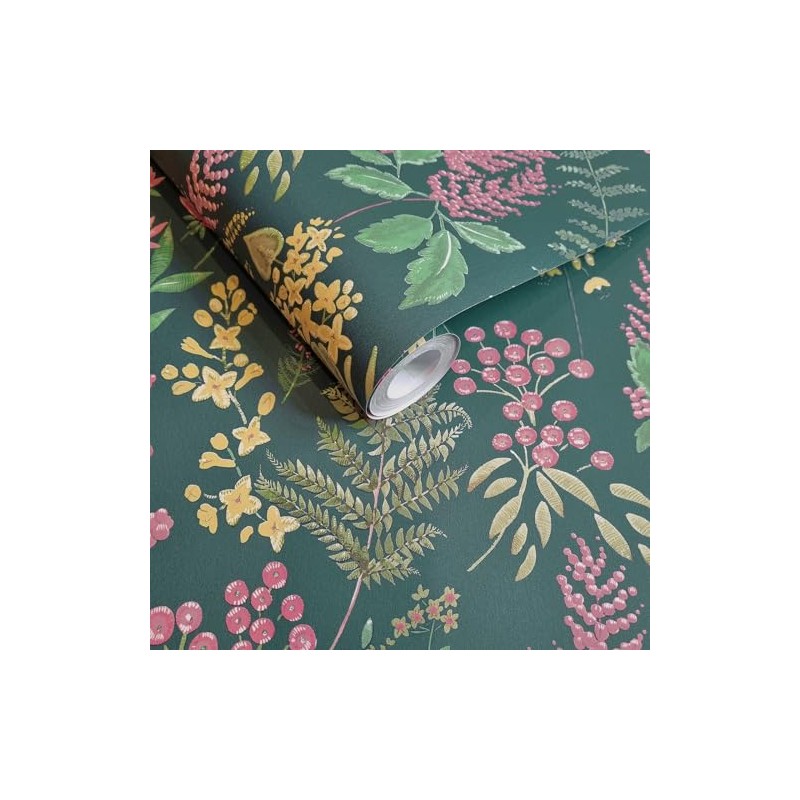 Rural Paradise Floral Sprig Wallpaper Teal/Pink Holden 13660
