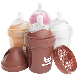 Herobility Double Anti-Colic Baby Bottles – 5 fl oz/140ml – 4-Pack – BPA-Free - Multicolor – Sand, Woodchuck, Pink, White