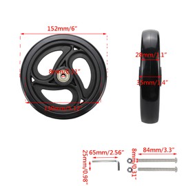 Wealrit Black Solid Walker Wheels Replacement - 6 Inch Drive Rollator Wheels (Pack of 4)