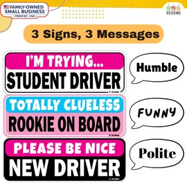 Student Driver Magnet for Car Magnetic Reflective Vehicle Safety Sign for New Rookie Learner Drivers Removable Bumper Sticker Please Be Patient (3 Magnet Set)