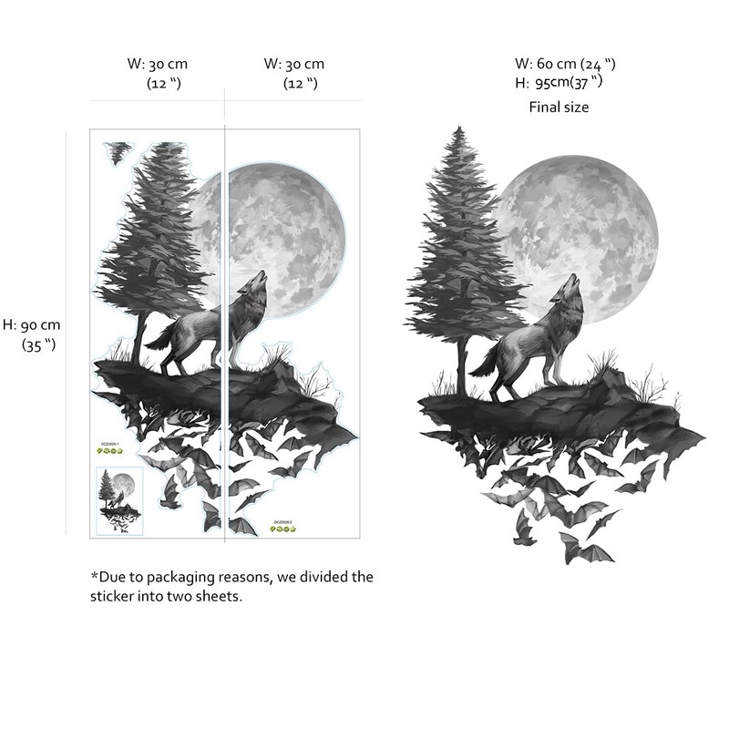 Runtoo Wolf Wall Decals Moon Wall Art Stickers Bedroom Living