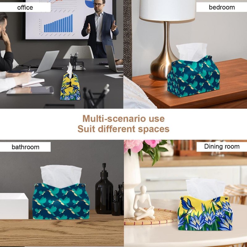 2 Pack Tissue Box Cover Holder, Hummingbirds Pattern Rectangle Leather