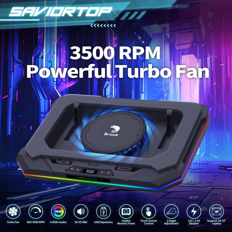 Brook Saviortop Gaming Laptop Cooling Pad – High-Speed 3500 RPM