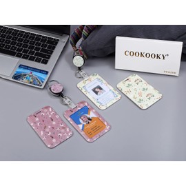 COOKOOKY 2 Pack Badge Holder and Heavy Duty Retractable Reel, ID Badge Holders with Retractable Clip for Nurse Teacher Student Office Women Men