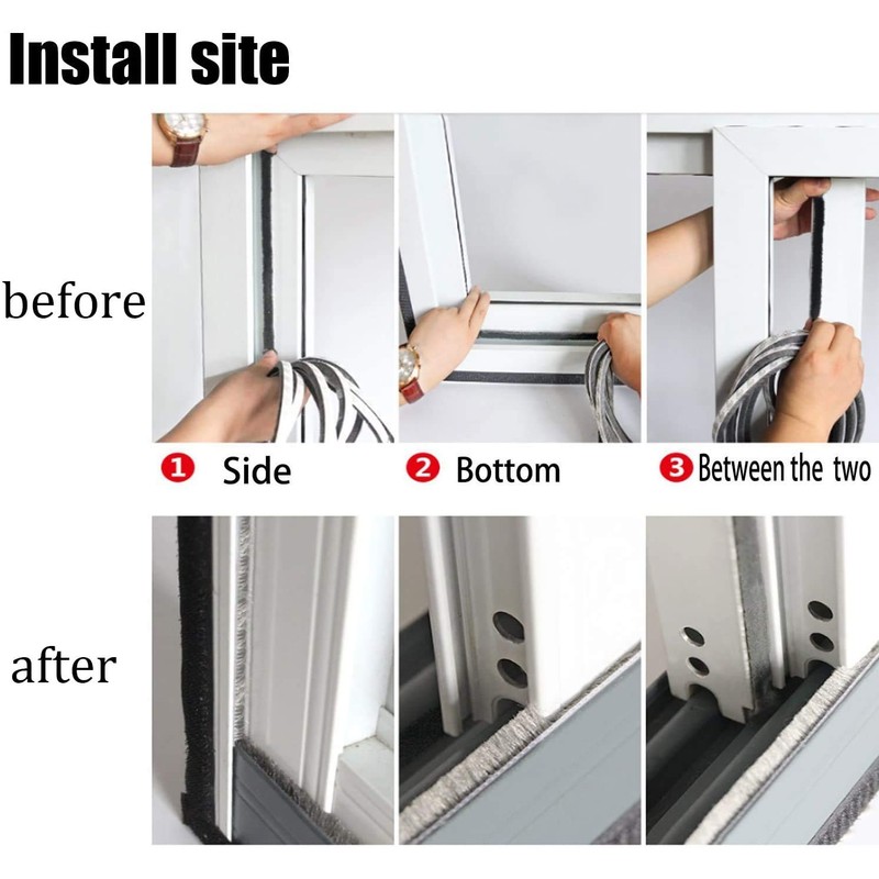 33ft Weather Stripping Brush for Sliding Windows/Doors Frame Side,Pile Self