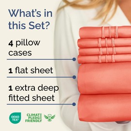 Extra Deep Queen Sheet Set - 6 Piece Breathable & Cooling Sheets - Hotel Luxury Bedding Set w/18-24 Inch Extra Deep Pockets - Easy & Secure Fit - Super Soft, Wrinkle Free & Comfy - Coral, Queen Size