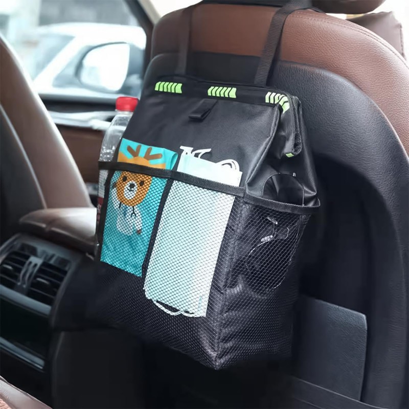 KHGUZ Hanging Car Trash Can with Storage Pockets, Waterproof Leakproof