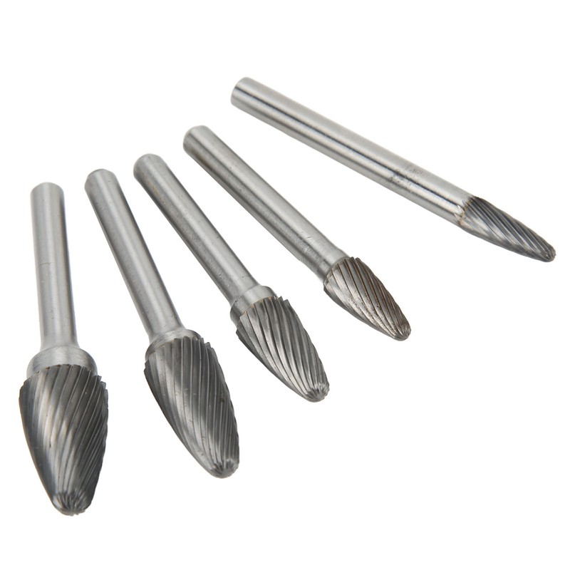 5pcs Carbide Burrs Single Cut Rotary File with 6mm/0.24in Shank
