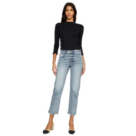 Kan Can Kancan Women's High Waist Button Fly Raw Hem Cropped Straight Jeans (US, Numeric, 3, Regular, Regular, Light Blue)