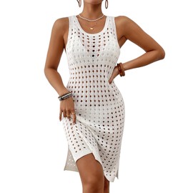Bsubseach Swimsuit Coverup for Women Crochet Bathing Suit Cover Up for Swimwear Knit Sleeveless Beach Tank Dress 2025 White L