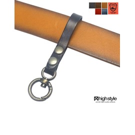 Highstyle 2 Button Tochigi Leather Slim Design Antique Color Round Mini Carabiner Belt Loop Key Chain, antique/camel