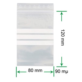 HeiGroup - HeiZip 100 x Ziplock Bags with Labelling Strips 80 x 120 mm, 90 mµ/MY (Extra Strong), Transparent, Resealable, Food-Safe