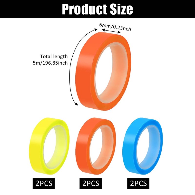 6 Rolls Highlighter Tape, Removable Neon Fluorescent Tape, Clear Marker