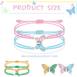 EnixwH Pack of 4 Friendship Bracelets, Women's Bracelets for Girls, Braided Friendship Bracelets, Adjustable Friendship Bracelet, Butterfly Bracelet for Women Friends, Wax rope