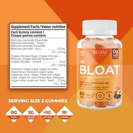 Suku Vitamins - Debloat Digestive Gummies for Gut Health, Gas Relief, Infused with Ginger, Chamomile and Sweet Fennel, Gluten-Free and Keto Gummy Vitamins, 60 Counts