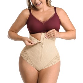 SHAPELLX Womens Thong Shapewear Tummy Control Body Shaper Shaping Thong Shapewear Zipper Waist Slimmer Panties Shape Wear Beige