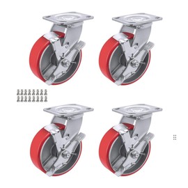 Heavy Duty Casters - Industrial Casters Polyurethane Caster with Strong Load-Bearing Capacity 3200-5000 LB,Used in Furniture,WorkBrench,Tool Box, Equipment (5" Brake, 4 pcs)