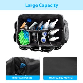HODRANT Extra-large Wearable Cleaning Caddy, Cleaning Organizer Bag for Cleaning Products, Housekeeper Tote with Pad, Handle, Car Wash Tools Bag for Detailing Supplies, Bag Only, Gray Edge