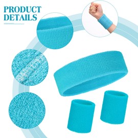 WILLBOND 3 Pcs Sweatbands Set 80s Neon Sports Headband Tennis Striped Sweat Band Paris Sports Competitions Sports Games for Men Women Party Supplies(Neon Blue,Solid Style)