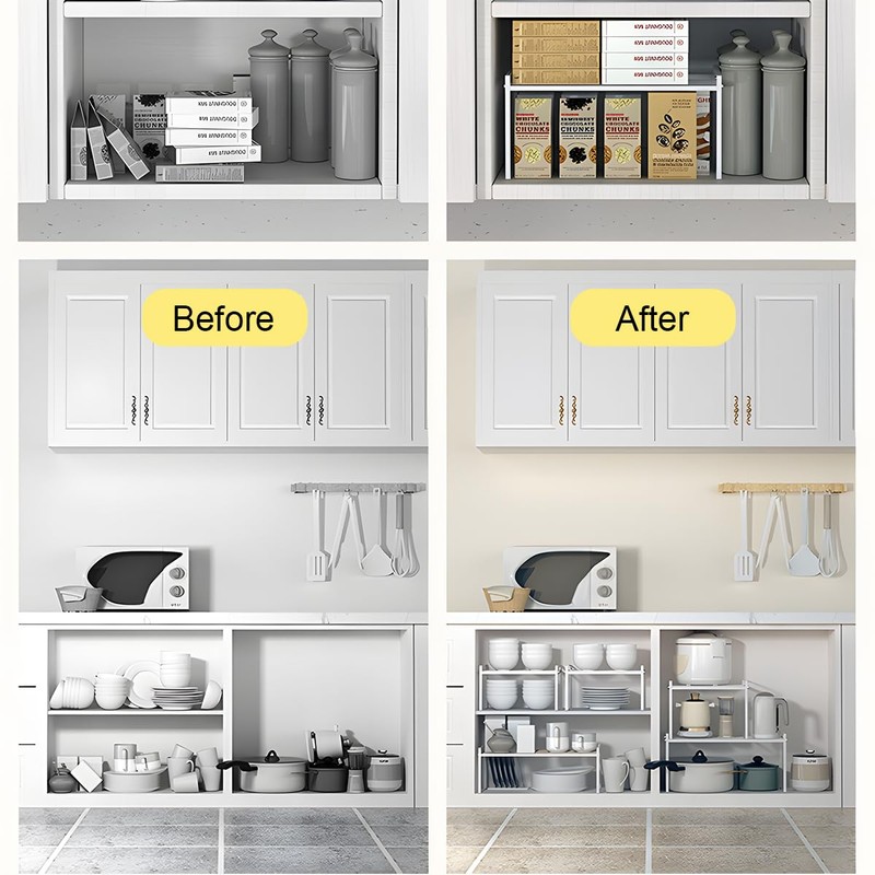 Ymeibe 2 Pack Stackable Cabinet Shelf Organizer - Heavy-Duty Coated