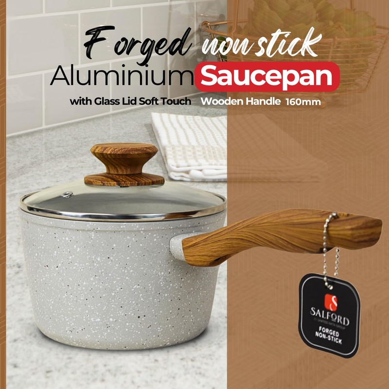 SALFORD 1.8 Quarts Aluminum Saucepan with Glass Lid – Nonstick