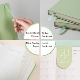 2025 Planner (Avocado) - Premium Daily, Weekly, Monthly Organization -Soft-Touch PU Leather 8.1" x 5.9" - Non-Bleed Paper with Bookmark, Ribbon Page Marker & Elastic Closure