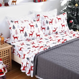 STARBEDIA Christmas Sheets Queen, Soft Brushed Microfiber Bed Sheet Set, 16 Inches Deep Pocket Fitted Sheet, Flat Sheet & 2 Pillowcase Winter Holiday Sheets Set (Red, Queen)