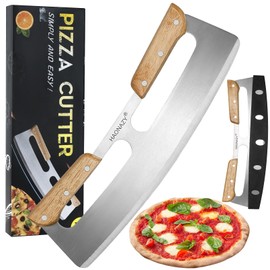 HAONAZY Sharp Pizza Cutter Rocker 14 inch with Double Handles and Protective Cover, Good for Kitchen Dining Room