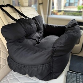 JACKO & CO Premium Medium Dog Car Seat – Safe & Cozy Travel Bed for Small & Med Dogs, Puppies, Pets under 40lbs, Clip-On Leash, Side Pockets, Water-Resistant, Machine Washable (Black Medium (25-40lbs)