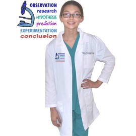 My Little Doc Custom Kids Science Lab Coat with Embroidered Name and Scientific Method Embroidery Design Size 8/10