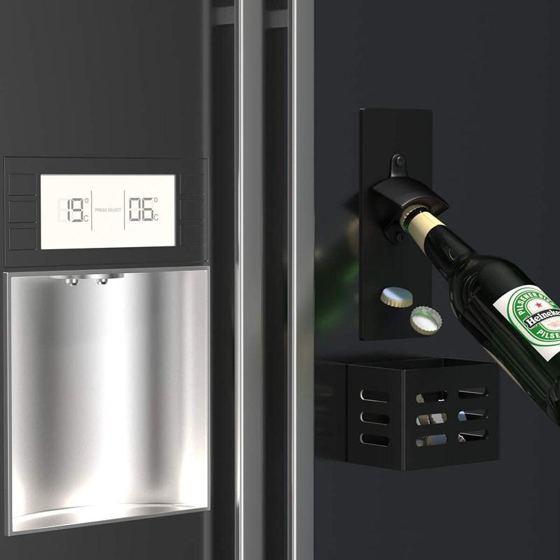 weallbuy Magnetic Bottle Opener with Cap Catcher,Removable Wall Mounted Beer
