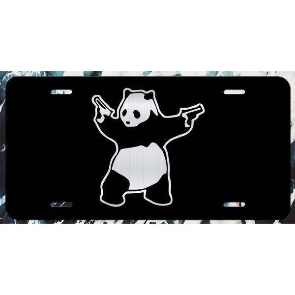 JMM Industries Banksy Shooting Panda Vanity Novelty License Plate Car Truck Tag Metal 6-Inches by 12-Inches Etched Aluminum UV Resistant ELP095