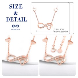 INFINIONLY Necklace Bracelet and Earring for women girl, 925 silver Jewelry Sets, cute infinity symbol and heart necklace bracelet earring, infinity symbol design, Inlaid Zircon, rose gold