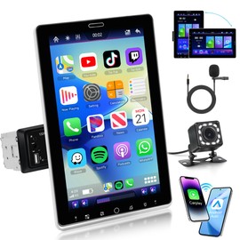 10.1 inch Single Din Car Stereo CarPlay Android Auto Mirror Link, Rimoody RotationalTouch Screen 1280x720 Car Radio with BT 5.2 FM/AM/RDS/EQ USB/AUX/TF/SWC/MIC Car Audio Receiver Backup Camera