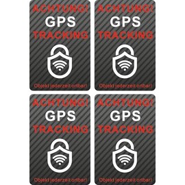 Premium GPS Tracker Bicycle Sticker [Pack of 4] - Bomb-proof Adhesion, Weather-Resistant, Climate Neutral, 6 x 4 cm, Carbon Look, Maximum Theft Protection, Fake GPS Sticker - Includes Instructions