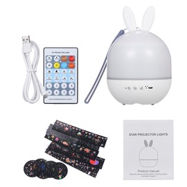 Tomshine Star Projector Night Light with IR Remote Control Dimmable Rabbits LED Lamp 6 Films 8 Songs Timer Function USB Rechargeable 360°  Rotating Decorative Lights for Kids' Birthday Gift Wedding Party Decoration