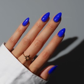 KQueenest Dark Blue Press On Nails Short - Acrylic Press On Nails Almond, Sheer Navy Blue Fake Nails with Glue, Glossy Opaque, Stiletto Reusable Soft Gel Glue on Nails for Women, 30 Pcs