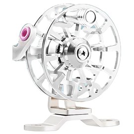 FANGBLUE Winter Fishing Reel All Metal 1.76oz(50g) Lightweight 2.1inch(53mm) Upgrade Base Right Hand Mini Fly Wheel for Trout Pike Ice Fishing Tackle (Sliver