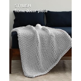 YnM Chunky Throw Blanket, Medium-Weight, Hand Knitted, Skin Friendly, Ventilated and Breathable, Machine Washable, Home Décor Piece for Couch, Sofa and Bed (Lunar Grey, 40x50 Inch)