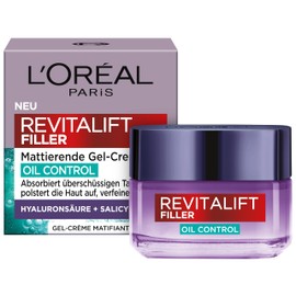 L'Oréal Paris Revitalift Filler Mattifying Gel Cream Oil Control - Face Cream with Hyaluronic Acid and Salicylic Acid Against Oily Skin 50 ml