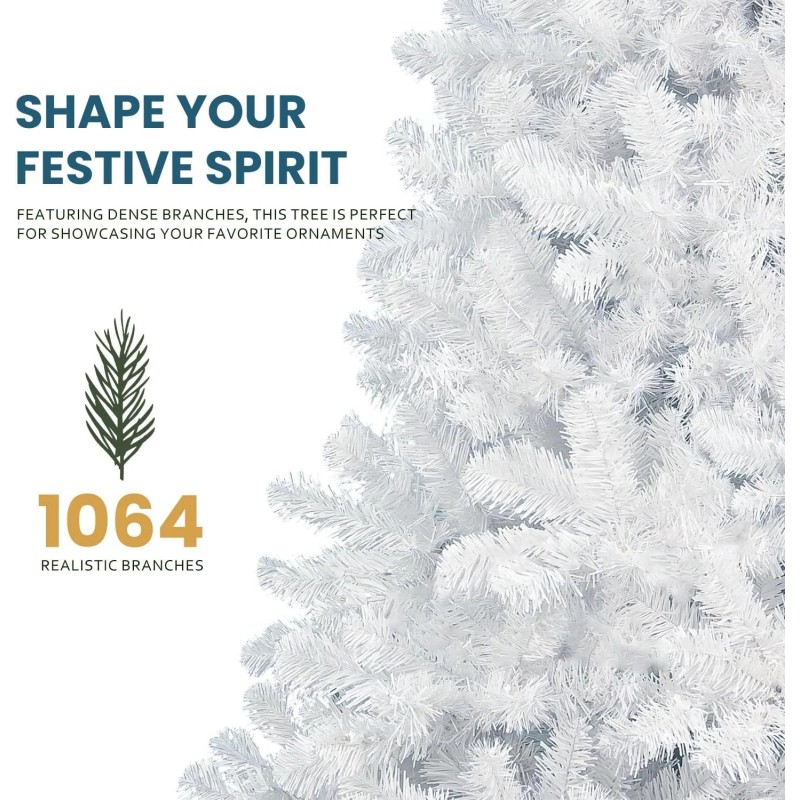 Makeatree 9ft Artificial White Christmas Tree Unlit Spruce Xmas Tree