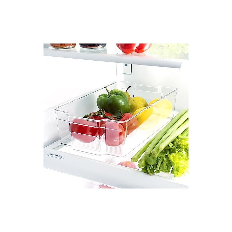 Home Basics Extra Large Plastic Handle-Stackable Storage Refrigerator Organizer Bins