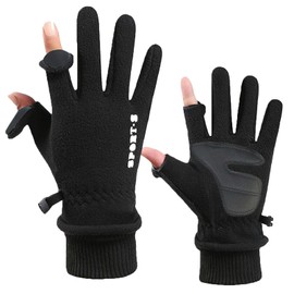 Fnaobai Fleece Gloves for Women Men Winter Warm Touch Screen Cold Weather Adjustable Wrist Thermal Mittens for Running Skiing Black 2 Fingers Men
