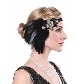Teyglen Flapper Headband 1920s Headpiece Black Feather Headband Showgirl Headpiece Roaring 20s Hair Accessories for Women Girl Festival Party Prom