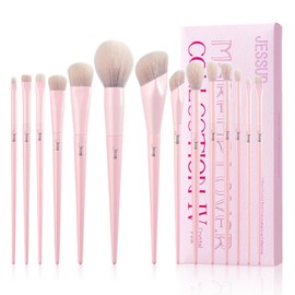 Jessup Brochas de Maquillaje Rosa, 14 Pcs Set Pinceles Maquillaje de Vegana Brocha para Base, Corrector, Colorete, Sombra de Ojos, Delineador Ojos, Polvo, Mezclar, Rosa T495
