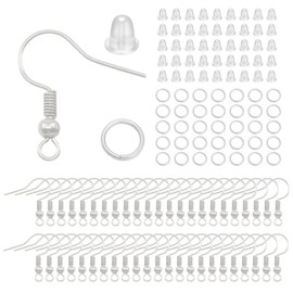 Arti-Cipes Earring Hooks, Approximately 100 Pairs (300 Pieces) Set, Round Balls Included, Fishhook Earrings, Hypoallergenic Metal, Comes with Backs, Metal Fittings, For Jewelry, Jump Ring, Parts, DIY